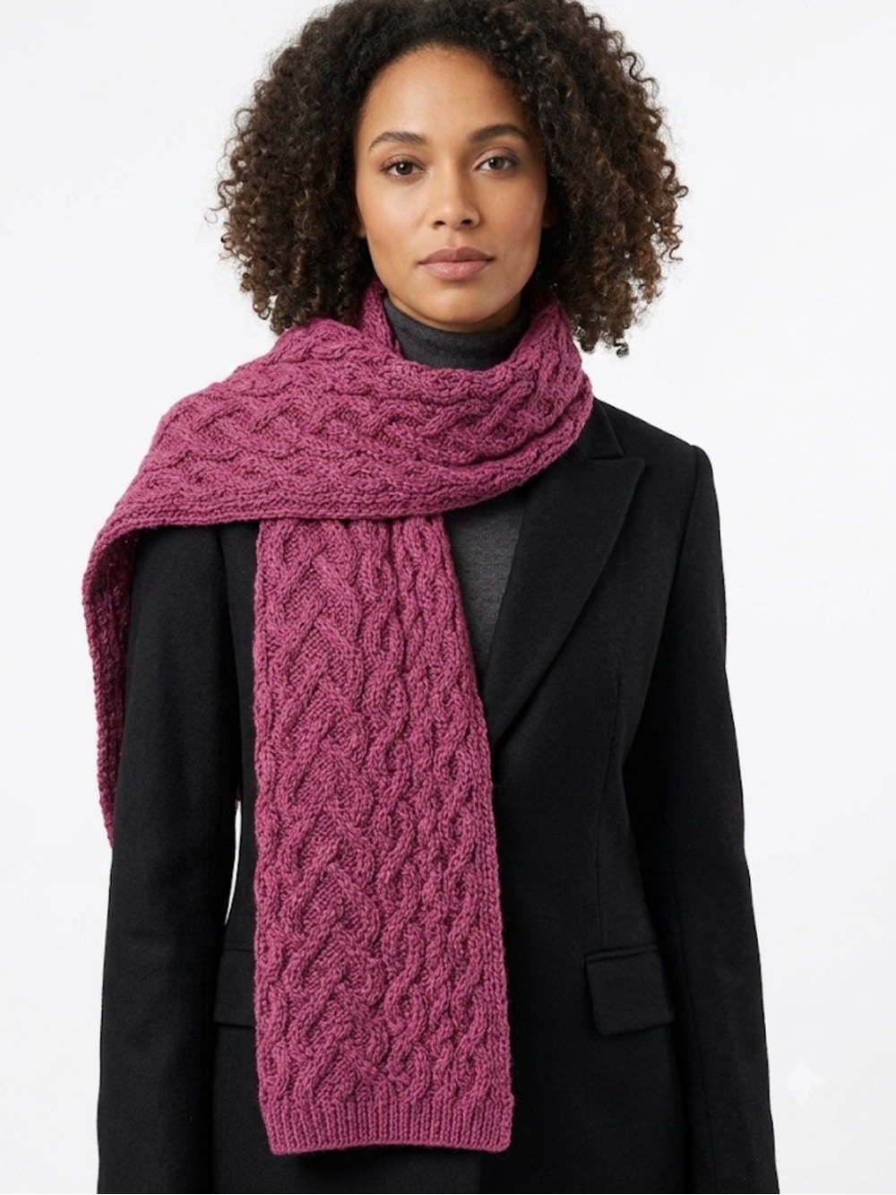 NWT Aran Sweater Market 100% Merino Wool Cable Knit Scarf Berry Magenta